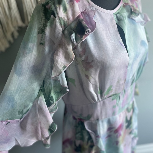 Maddiey Waterfall Ruffle Mini Dress Grey - Picture 1 of 8